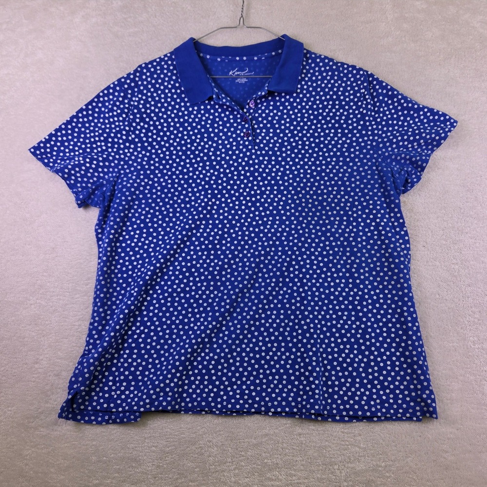 Kim Rogers Womens XL Royal Blue Polka Dot Cotton Short Sleeve Polo Shirt 4120